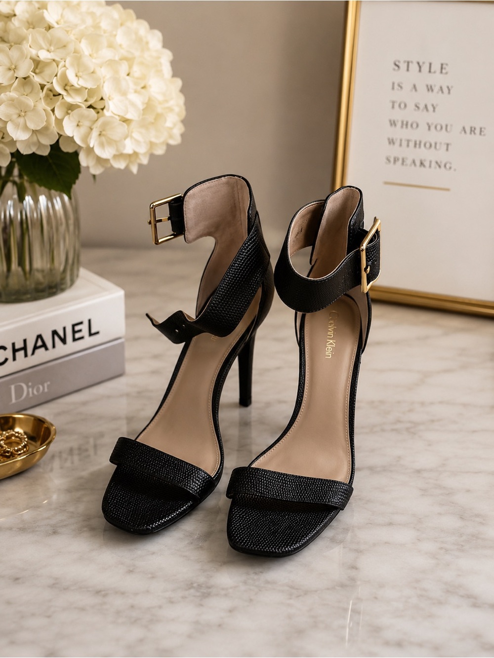 Women's Black Ankle-Strap High Heel Sandals - Picture 2 of 5